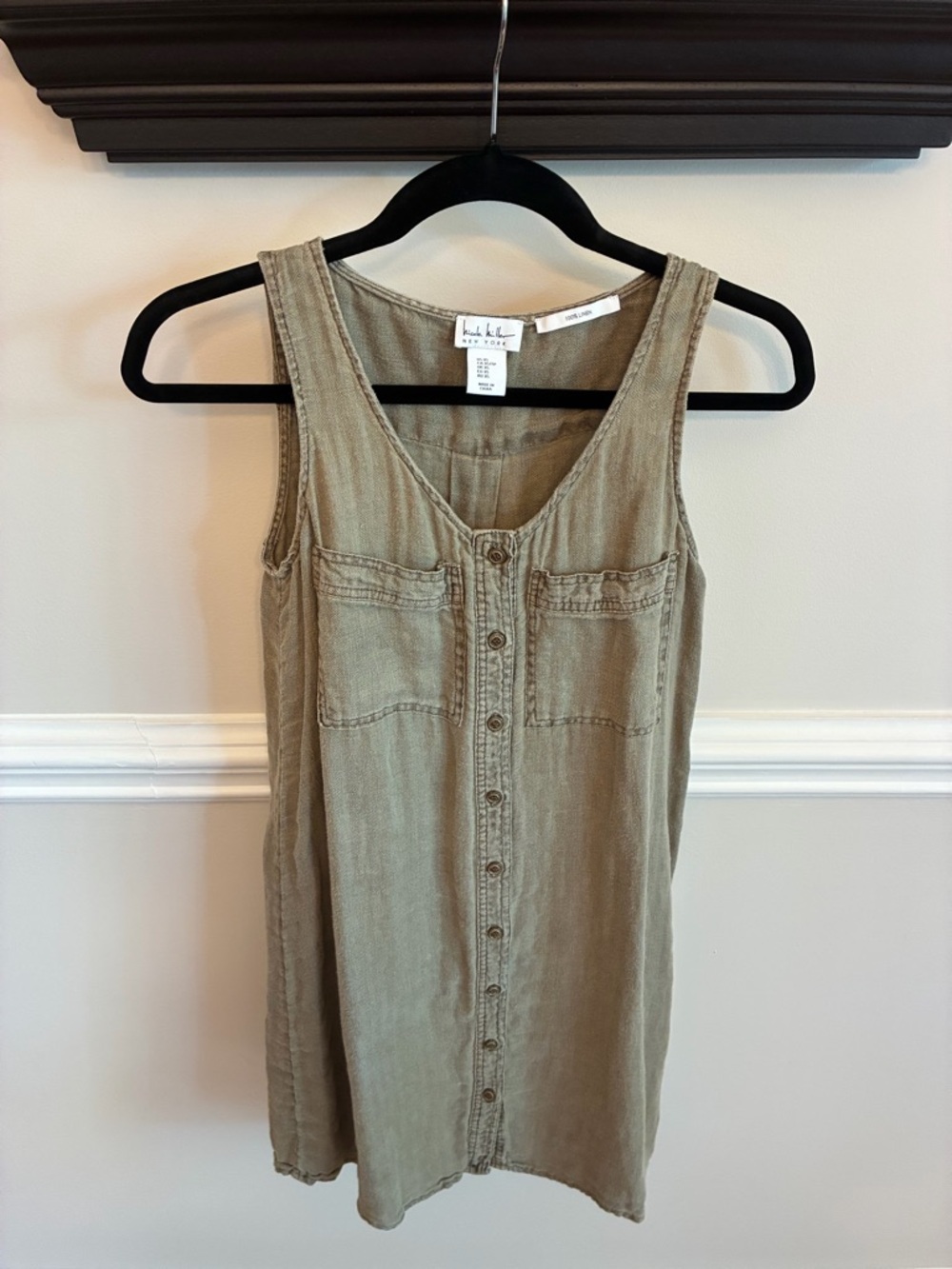 Nicole Miller Linen Top in Olive Tan
